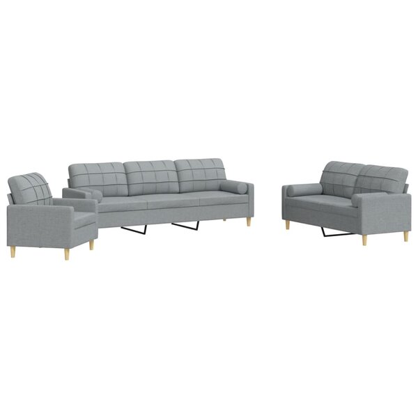 vidaXL Ensemble de canapés 3 Pièces coussins décoratifs gris clair tissu