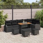 vidaXL Ensemble de canapé de jardin avec coussin 10 Pièces Noir