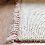 Tapis en laine rose clair et blanc avec finition pompons - 120 x 170 cm