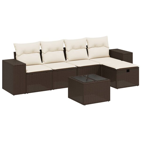 vidaXL Salon de jardin avec coussins 6 Pièces marron résine tressée