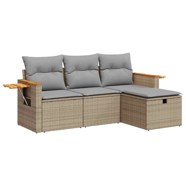 vidaXL Salon de jardin avec coussins 4 Pièces beige résine tressée