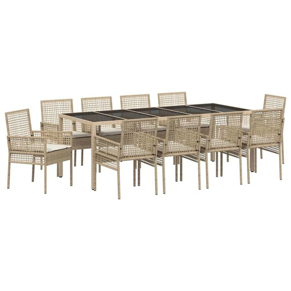 vidaXL Ensemble de salle à manger pour jardin 11 Pièces Beige polyrotin