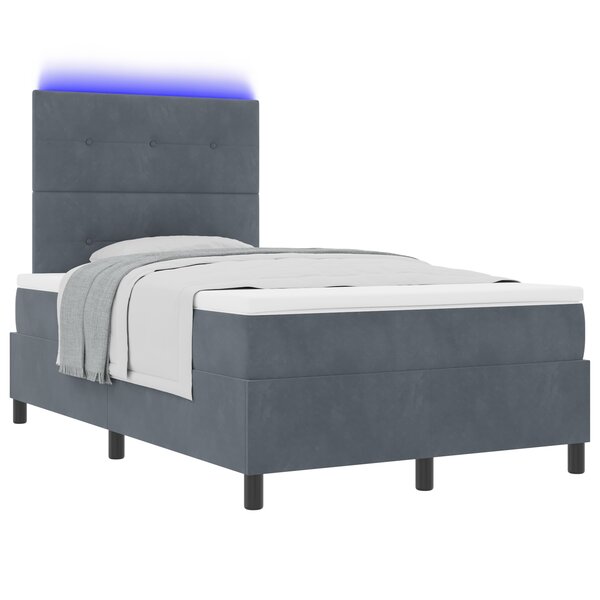 Lit à sommier box avec matelas et LED Gris foncé 120x190 cm en velours