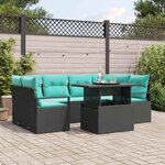 vidaXL Ensemble de canapé de jardin 7 Pièces Noir et bleu polyrotin