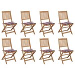 vidaXL Chaises pliables d'extérieur et coussins lot de 8 Bois d'acacia