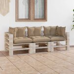 vidaXL Canapé palette de jardin 3 places et coussins bois de pin