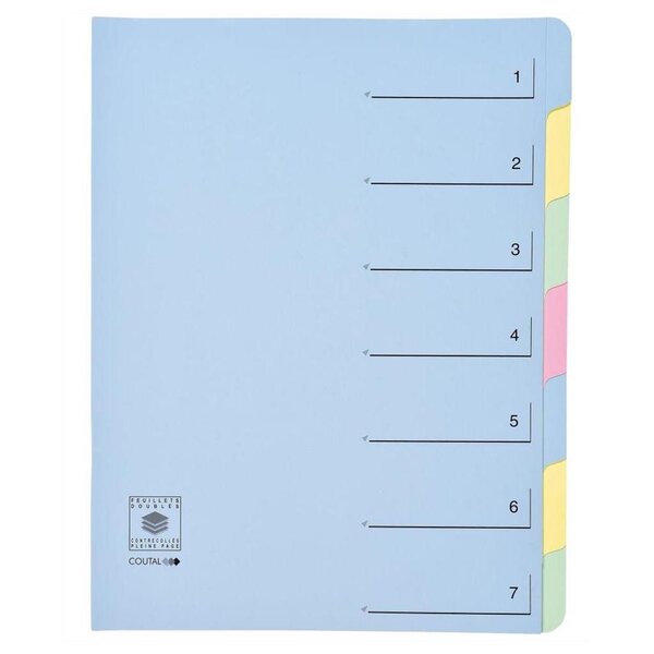 Trieur 7 onglets en dossier Dos extensible Rubriques imprimées Bleu COUTAL