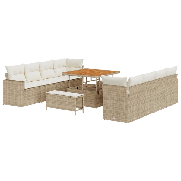 vidaXL Ensemble de canapé de jardin 11 pièces avec des coussins beiges en poly rotin et acacia