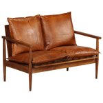 vidaXL Ensemble de canapés 3 Pièces Cuir véritable Bois massif d'acacia