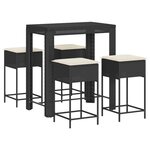 vidaXL Ensemble de bar de jardin 5 Pièces avec coussins noir poly rotin