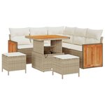 Ensemble de canapé de jardin 8 pièces avec coussins beige en rotin poly