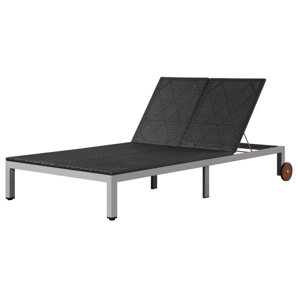 vidaXL Chaise longue double avec roues Résine tressée Noir