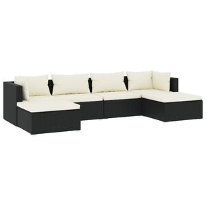 vidaXL Salon de jardin 6 Pièces avec coussins Résine tressée Noir