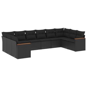 vidaXL Salon de jardin 10 Pièces avec coussins noir résine tressée