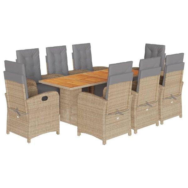 vidaXL Ensemble à manger de jardin et coussins 9 Pièces beige Poly rotin