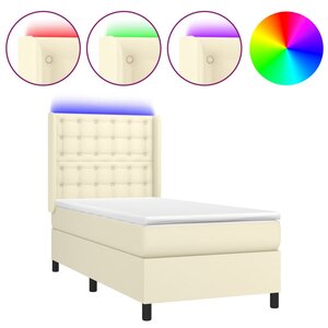 vidaXL Sommier tapissier avec matelas et LED Crème 90x190cm Similicuir