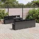 vidaXL Ensemble de canapé de jardin avec coussin 9 Pièces Noir Poly rotin
