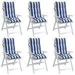 vidaXL Coussins de chaise à dossier haut lot de 6 rayures bleu/blanc