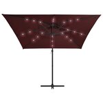 vidaXL Parasol de jardin en porte-à-faux lumières LED rouge bordeaux