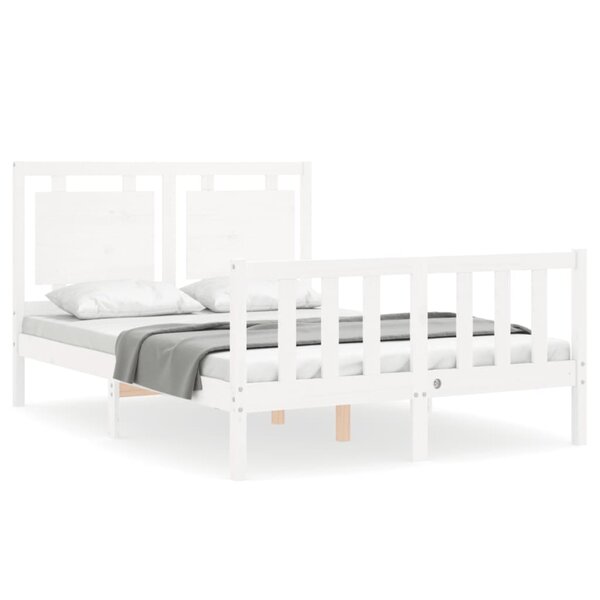 vidaXL Cadre de lit avec tête de lit blanc double bois massif