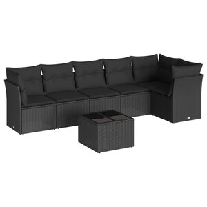 vidaXL Salon de jardin 7 Pièces avec coussins noir résine tressée