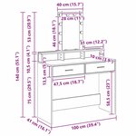 vidaXL Table de Toilette Gris 100 x 41 x 140 cm Bois d'ingénierie