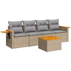 vidaXL Salon de jardin avec coussins 5 Pièces beige résine tressée