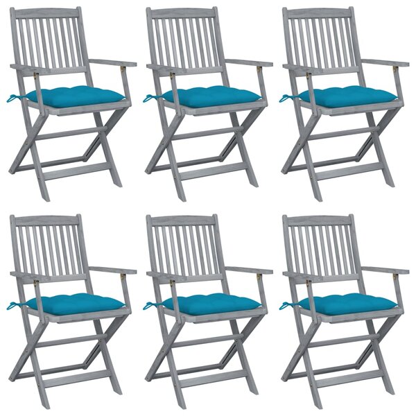 vidaXL Chaises pliables d'extérieur lot de 6 et coussins Bois d'acacia