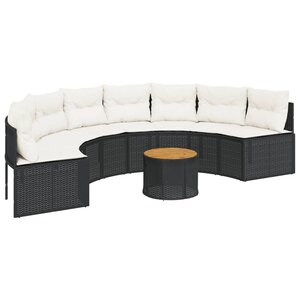 vidaXL Canapé de jardin table coussins demi-rond noir résine tressée