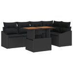 vidaXL Set de jardin 6 pièces avec des coussins en rotin noir et acacia