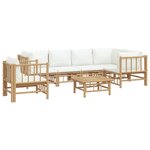 vidaXL Salon de jardin 7 Pièces avec coussins blanc crème bambou