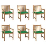 vidaXL Chaises de jardin lot de 6 et coussins vert Bois de teck massif