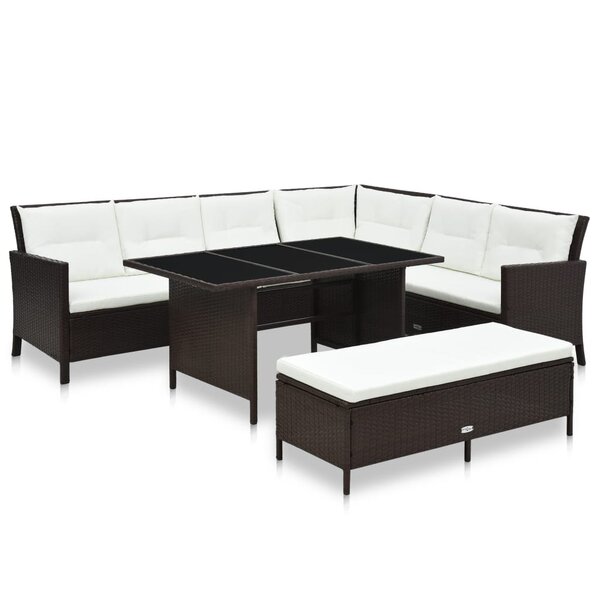 vidaXL Salon de jardin 3 Pièces avec coussins Résine tressée Marron