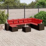 vidaXL Salon de jardin avec coussins 9 Pièces marron résine tressée