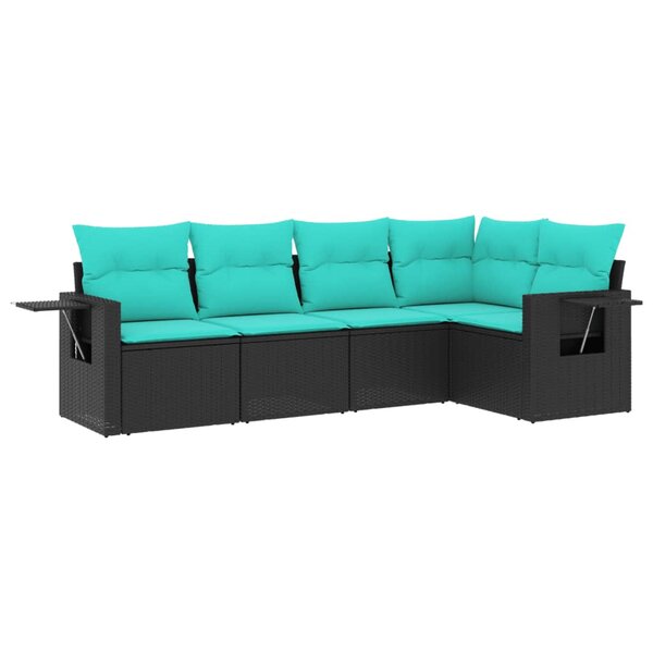 vidaXL Salon de jardin 5 Pièces avec coussins noir résine tressée