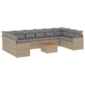 vidaXL Salon de jardin 11 Pièces avec coussins beige résine tressée