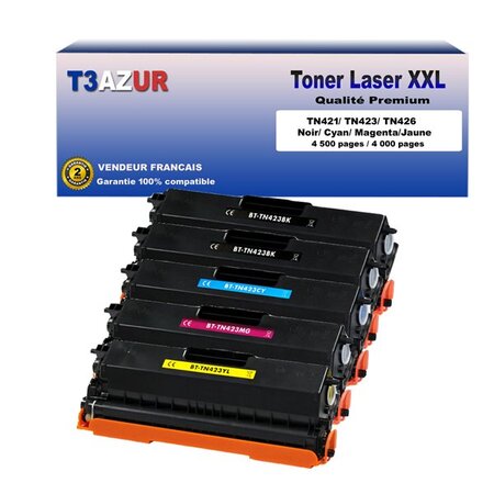 5 Toners compatibles avec Brother TN421  TN423 pour Brother DCP-L8410CDW (Noir+Couleur) - T3AZUR