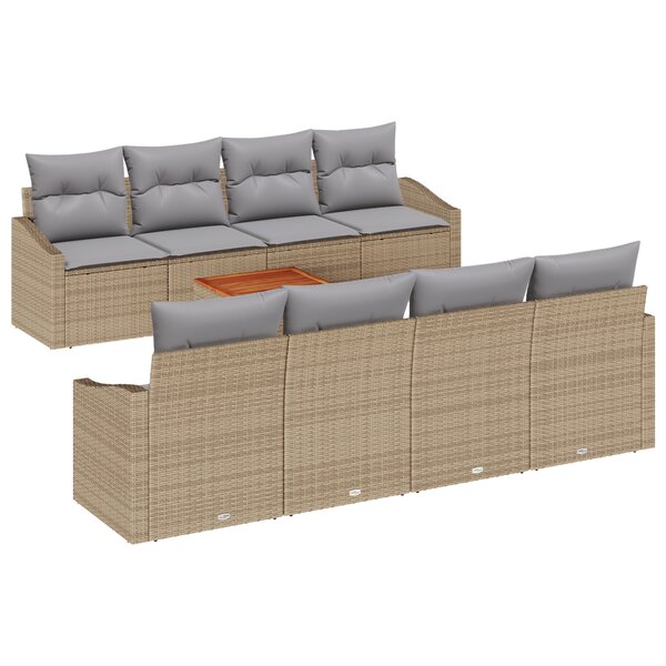vidaXL Ensemble de sofas de jardin 9 pièces avec coussins beige en rattan poly acacia