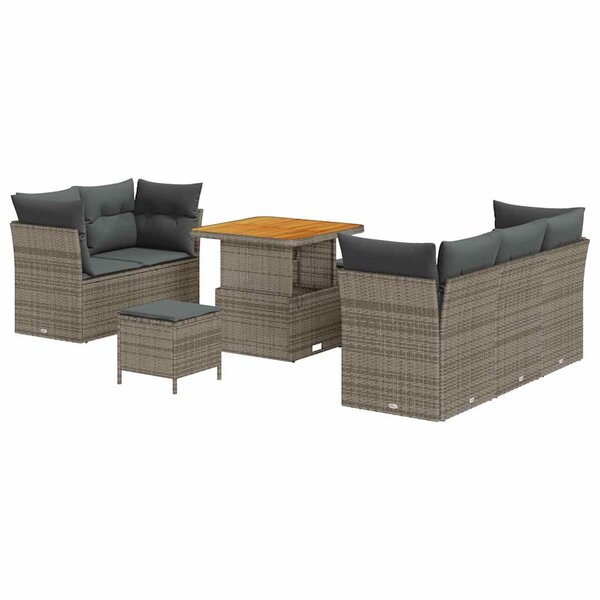 vidaXL Ensemble de canapé de jardin 8 Pièces Gris polyrotin