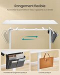 Bureau électrique assis-debout bureau réglable en hauteur 60 x 120 x (72-120) cm 4 hauteurs mémorisables pochette de rangement pour bureau blanc 12_0004583