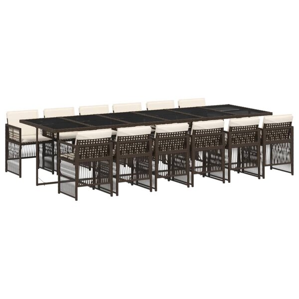 vidaXL Ensemble à manger de jardin avec coussins 13 Pièces marron rotin