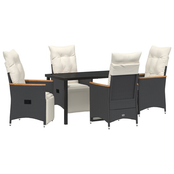 vidaXL Ensemble de salle à manger de jardin de 5 pièces avec coussins noirs en rattan synthétique.
