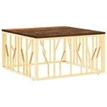 vidaXL Table basse doré acier inoxydable et bois massif récupération