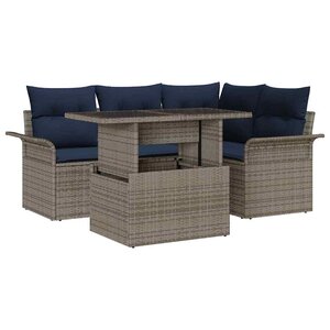 vidaXL Ensemble de canapé de jardin avec coussin 5 Pièces Gris polyrotin
