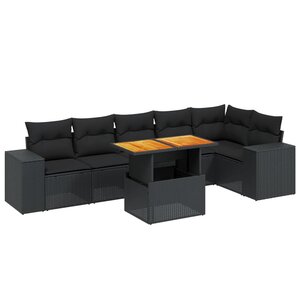 vidaXL Salon de jardin 7 Pièces avec coussins noir résine tressée