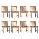vidaXL Chaises de jardin lot de 8 avec coussins Bois de teck massif