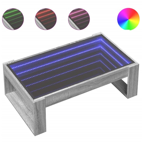 vidaXL Table basse avec LED infini sonoma gris 90x53x30 cm