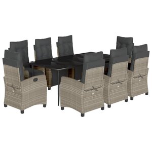 vidaXL Ensemble à manger de jardin et coussins 9 Pièces gris clair rotin