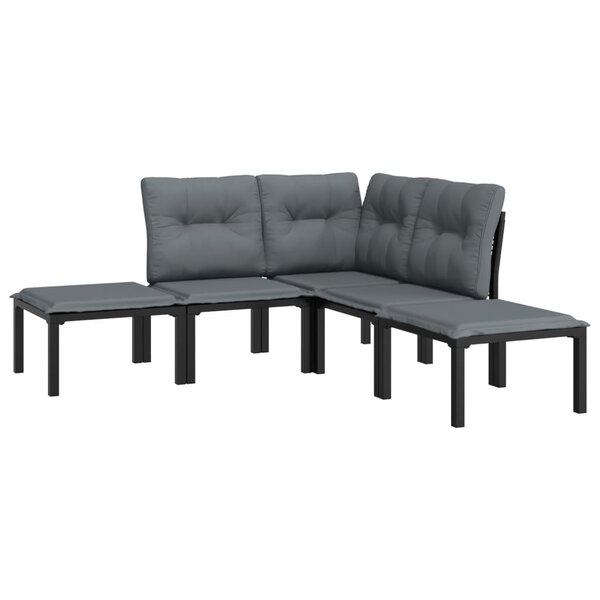 Salon de jardin meuble d'extérieur ensemble de mobilier 5 pièces noir et gris résine tressée 02_0016612