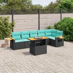 vidaXL Salon de jardin 7 Pièces avec coussins noir résine tressée